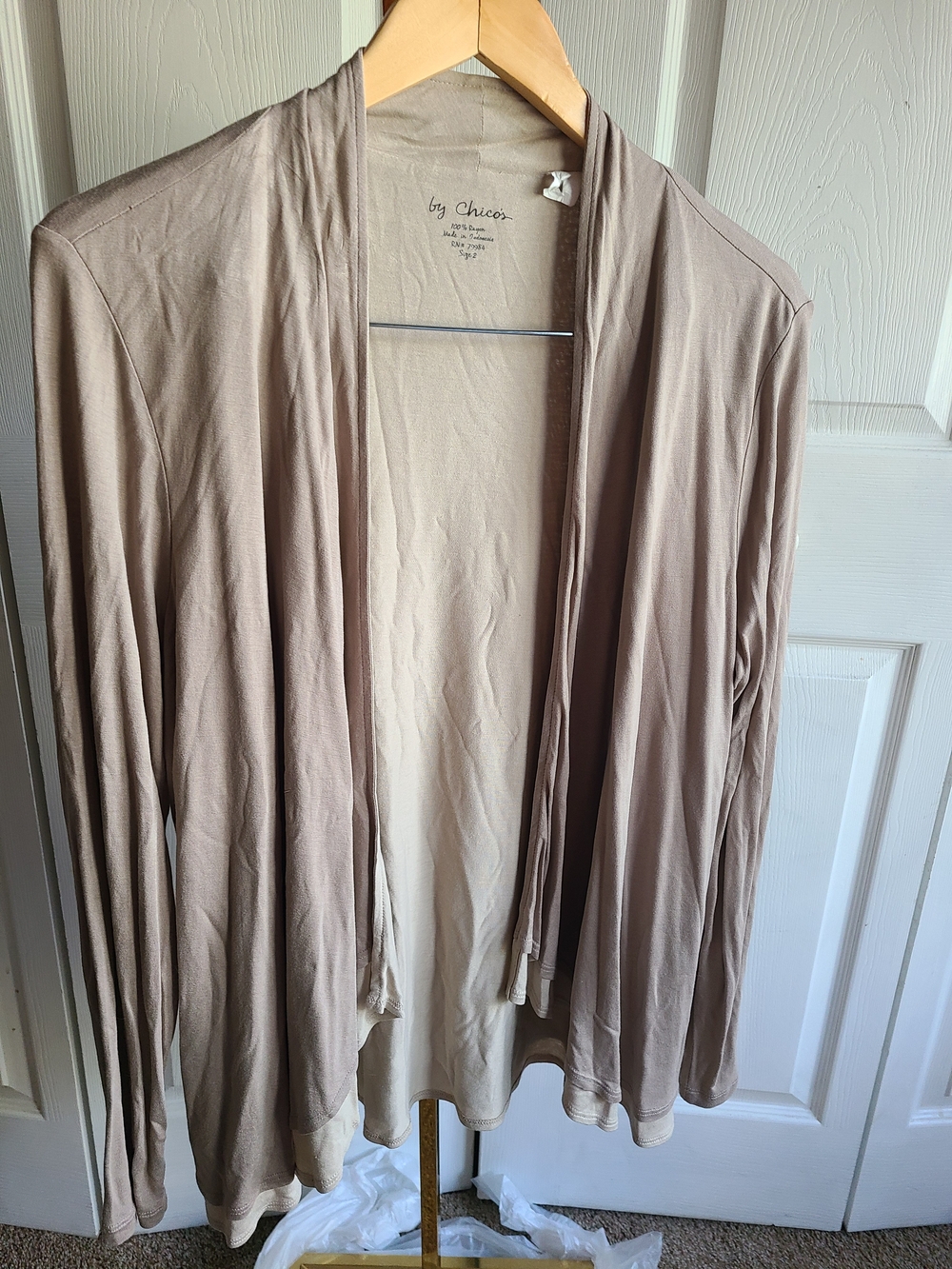 Chico's Neutral Taupe Open-Front Drapey Cardigan